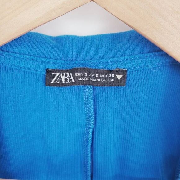 Zara Women's Blue Collared V-Neck Ribbed Sleeveless Mini Dress Size Small - Picture 5 of 6